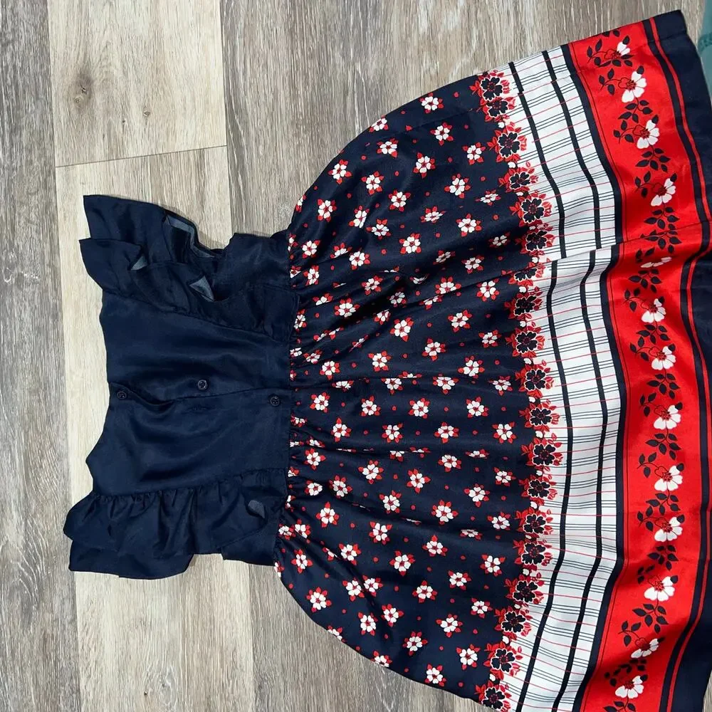 Janie & Jack Red, White and Blue Floral Girl's Dress Size 4 - Picture 3 of 3